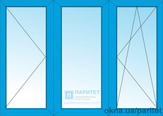 Трехстворчатое левое поворотное – глухое – правое поворотно откидное окно 